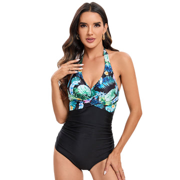 Women's Sexy One-Piece Swimsuit With Cross-Back And Floral Print