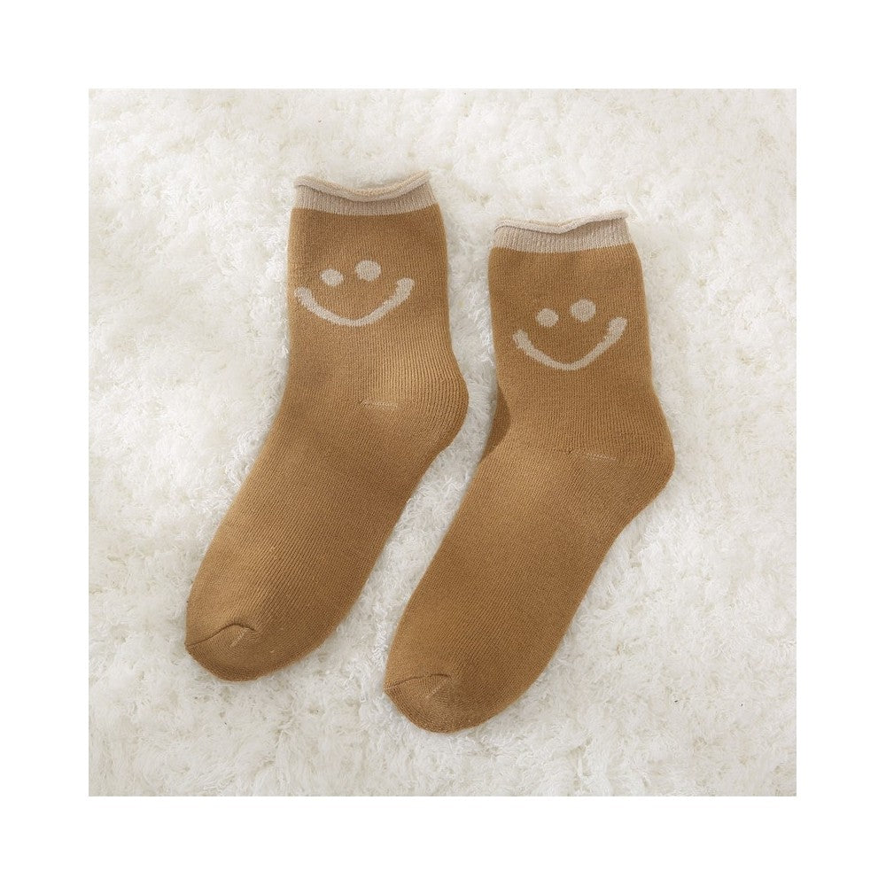 Cute Smile Face Thickened Curl Edge Warm Socks