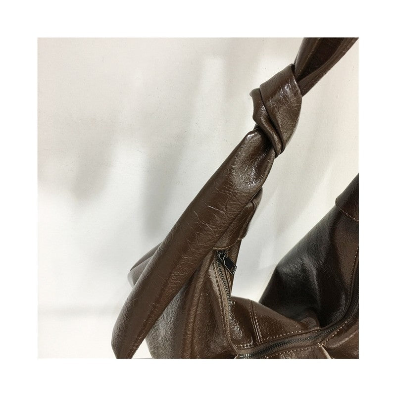 Vintage Soft Leather Wrinkle Dumpling Bag Large Capacity