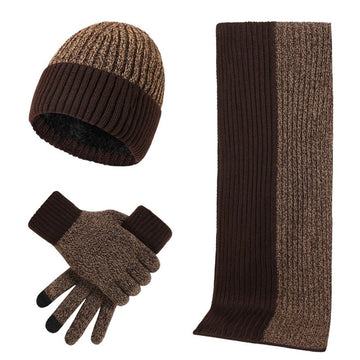 Colorblock Knit Hat Scarf Gloves Set
