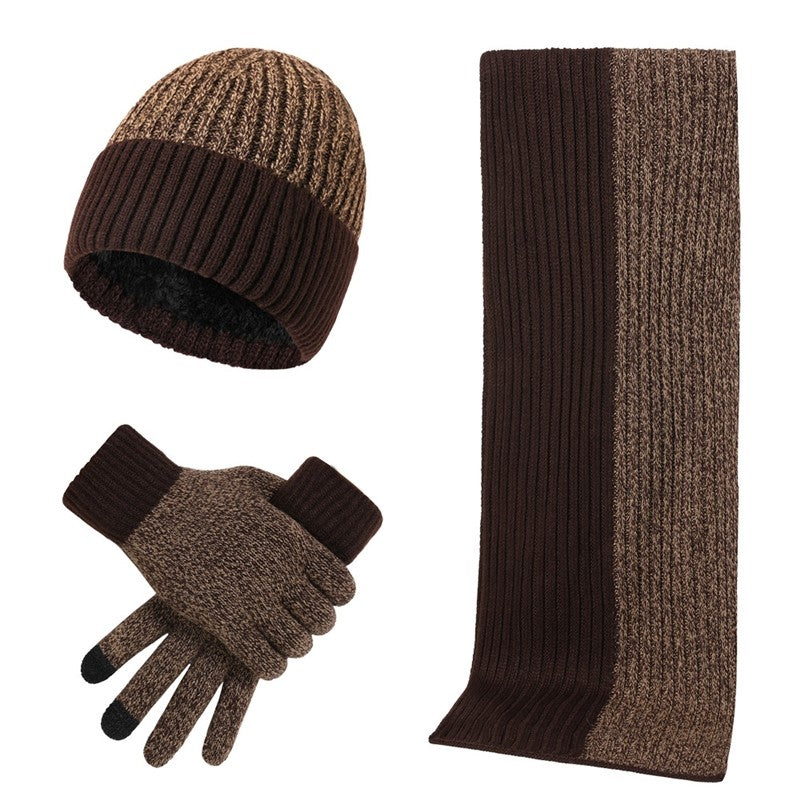 Colorblock Knit Hat Scarf Gloves Set