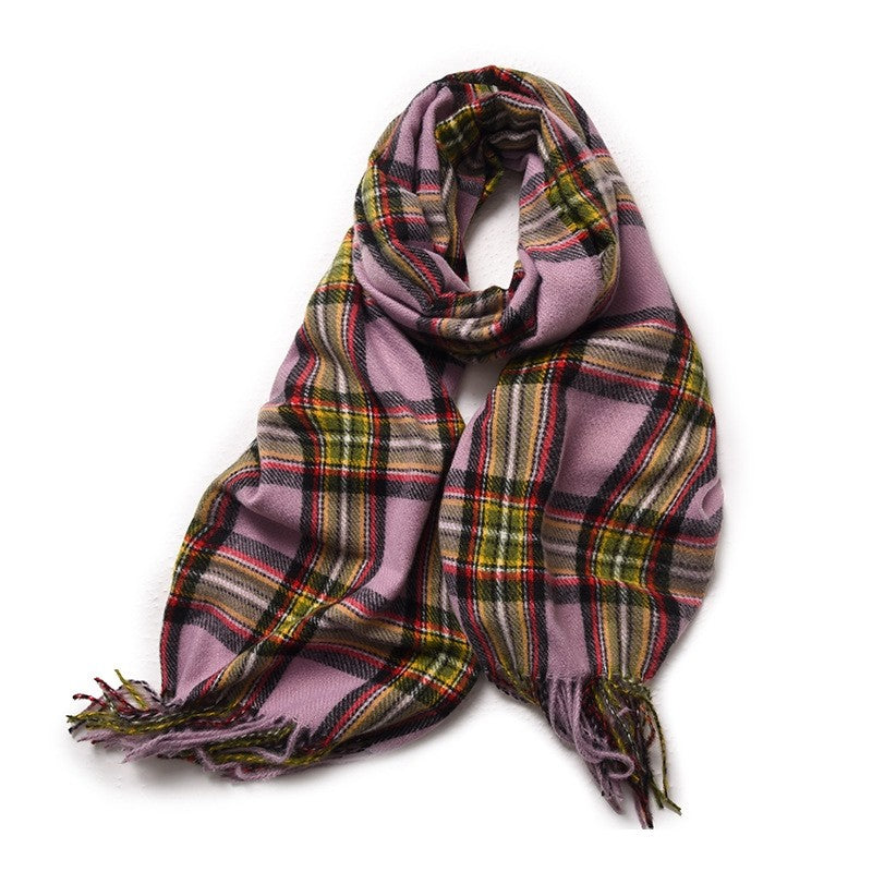 Retro Plaid Contrast Color Tassel  Imitation Cashmere Shawl Scarf