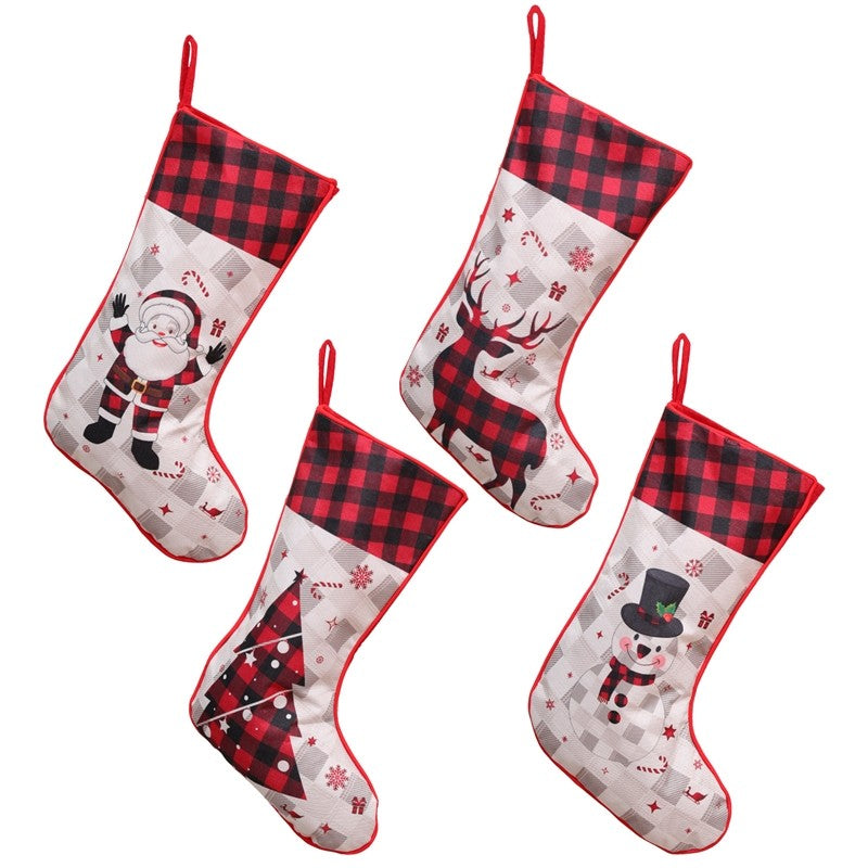 Large Plaid Sock Gift Bag Christmas Decoration