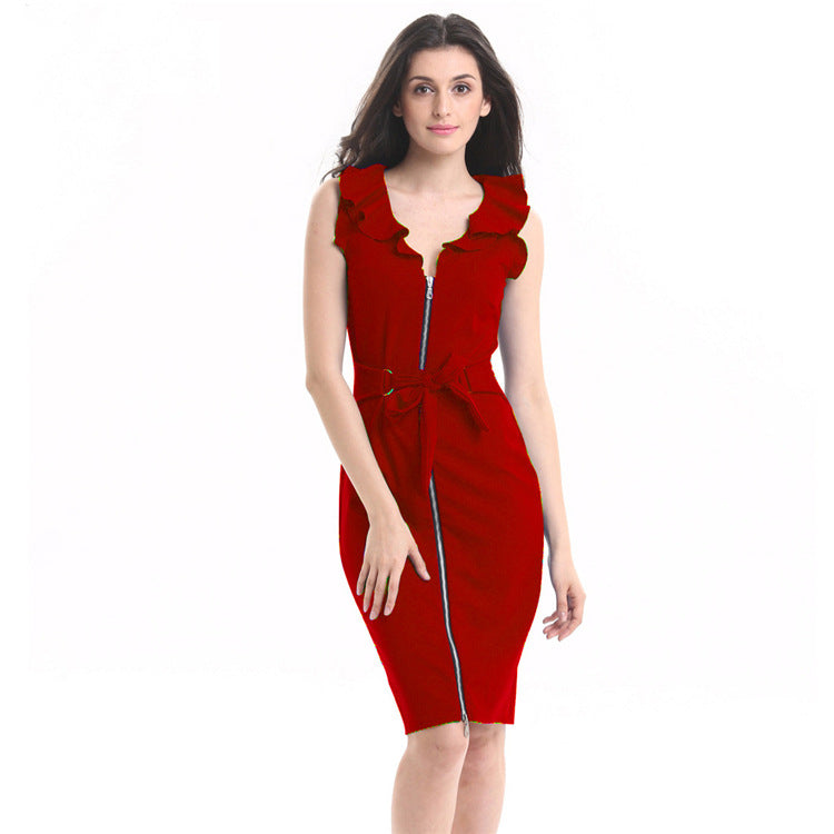Sexy Ruffled V Neck Fashion Sheath Dresses-Sexy Dresses-Free Shipping at meselling99