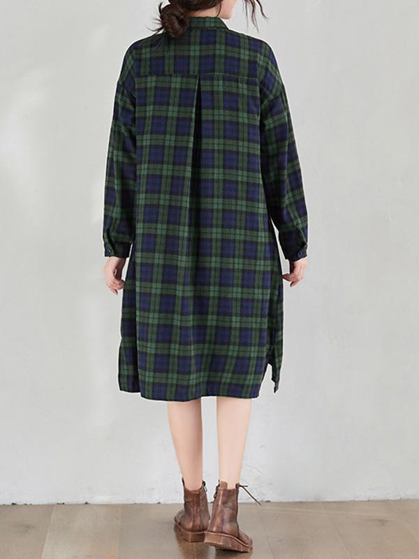 Original Plaid Lapel Shirt Dress-Midi Dress-Free Shipping at meselling99
