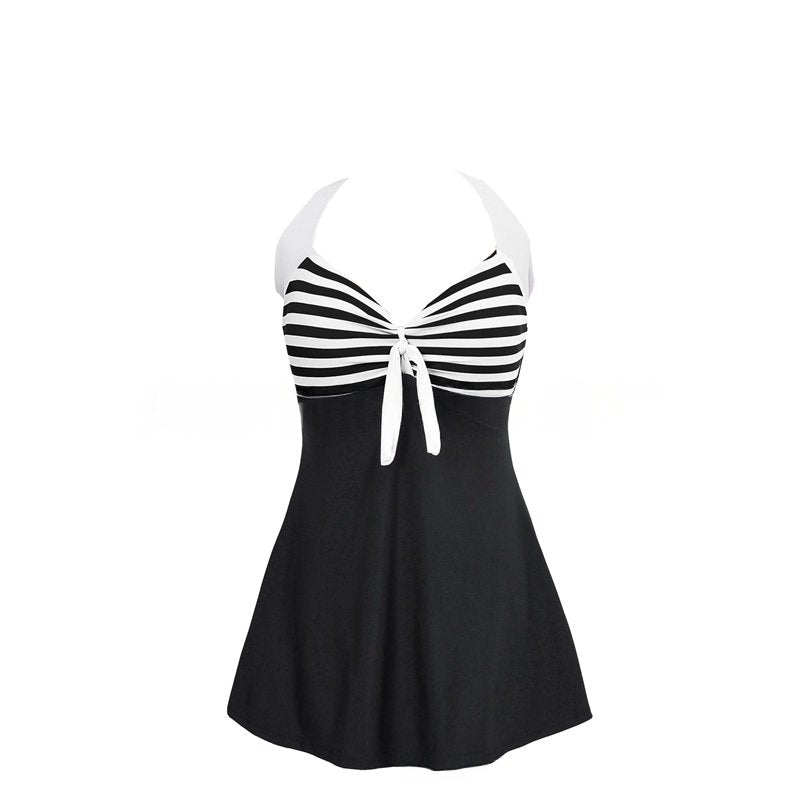 Women's Plus Size Tankini Swimsuit Striped Halter Neck