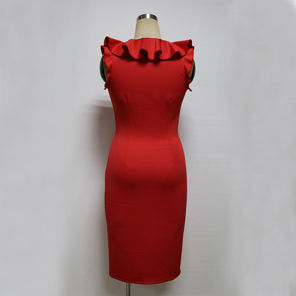 Sexy Ruffled V Neck Fashion Sheath Dresses-Sexy Dresses-Free Shipping at meselling99