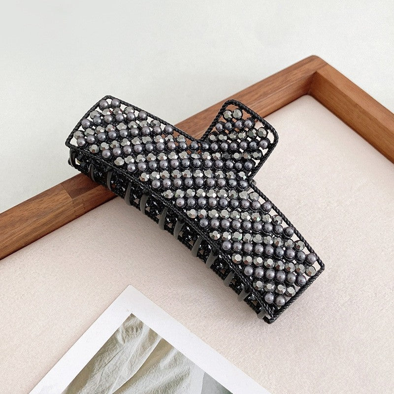 Metal Pearl Rhinestone Hair Claw Clip