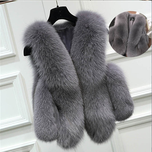 Fashion Artificial Fox Fur with Leather Winter Vest