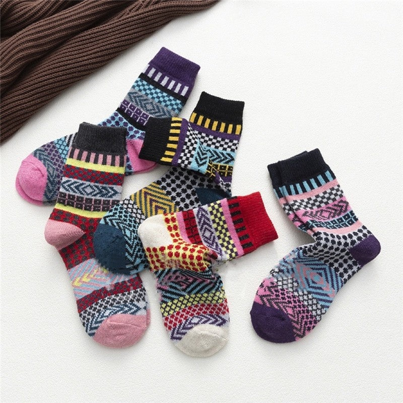 Breathable Casual Thick Print Wool Sock(A Set Of Five Pairs)