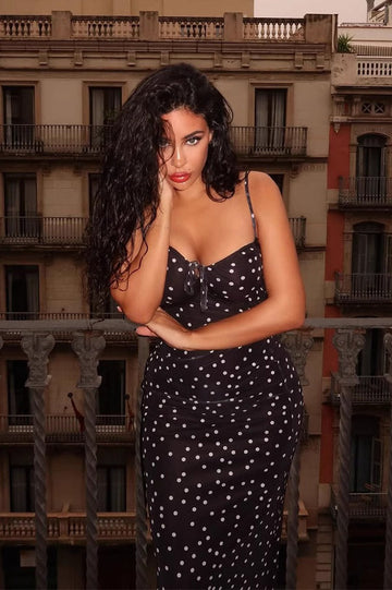 Polka Dot Print Strapless Backless Bodycon Maxi Dress