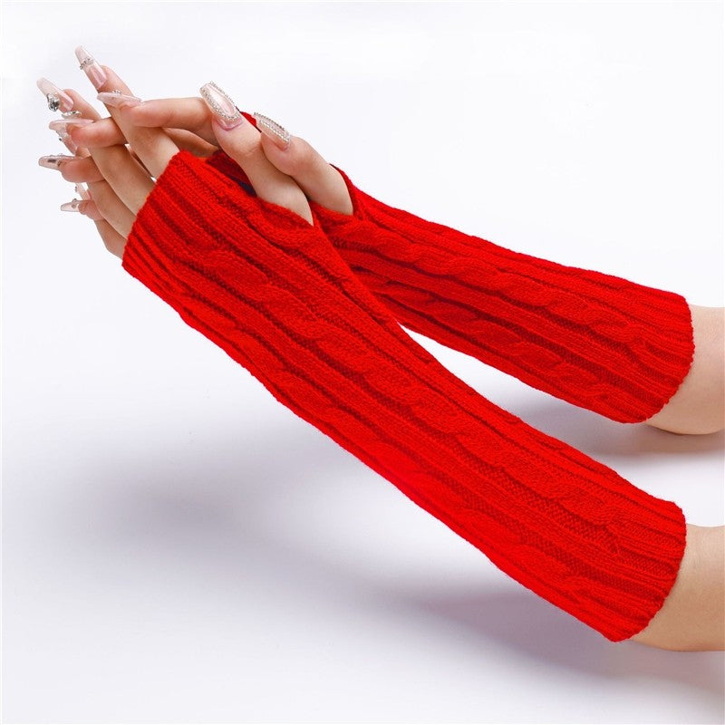 Knitted Twisted Half-Finger Arm Sleeves In Medium Length
