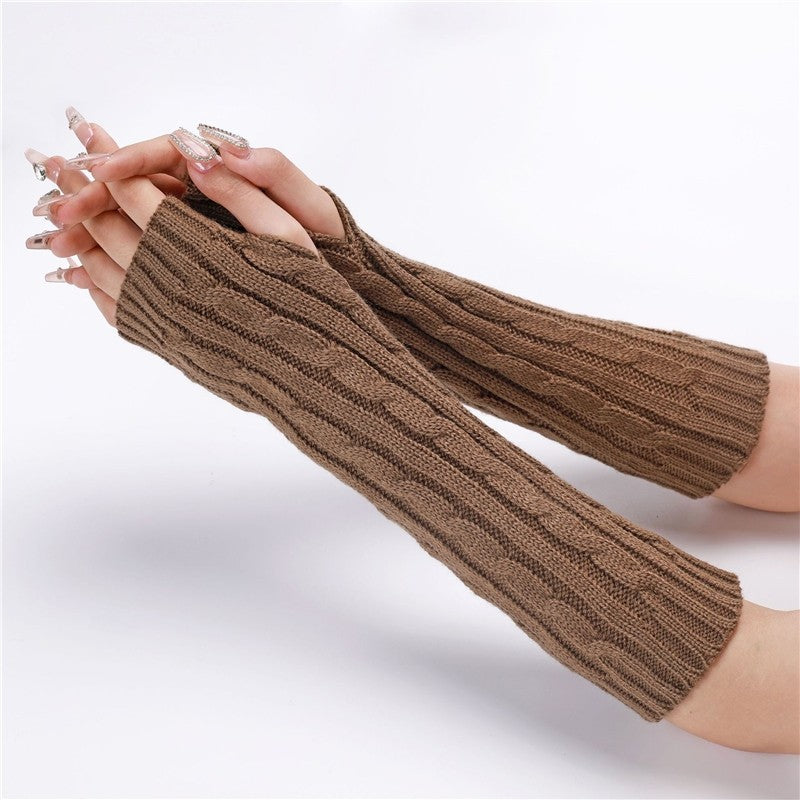Knitted Twisted Half-Finger Arm Sleeves In Medium Length