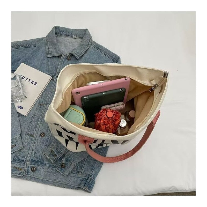 Large Capacity Canvas Shoulder Bag With Cute Cartoon Print