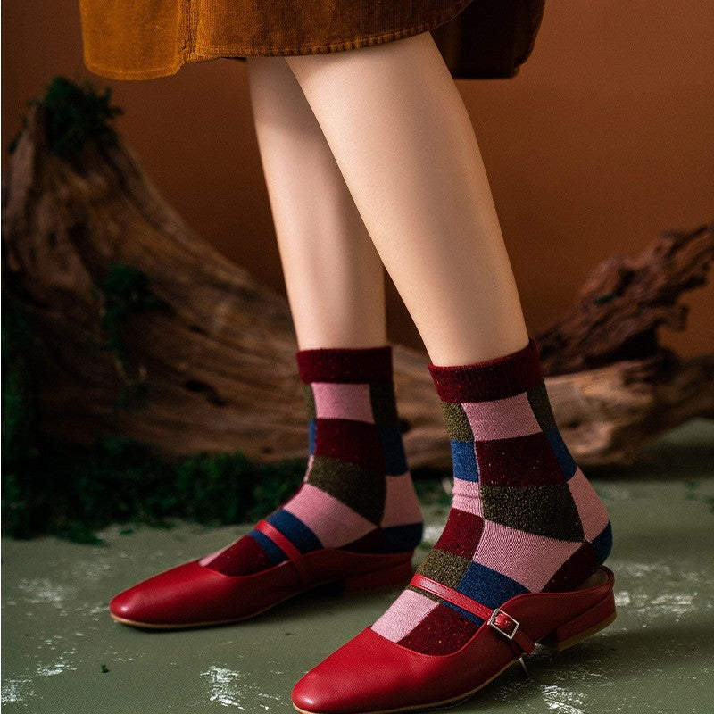 6 Pairs Mixed Color Plaid Winter Wool Adults Socks