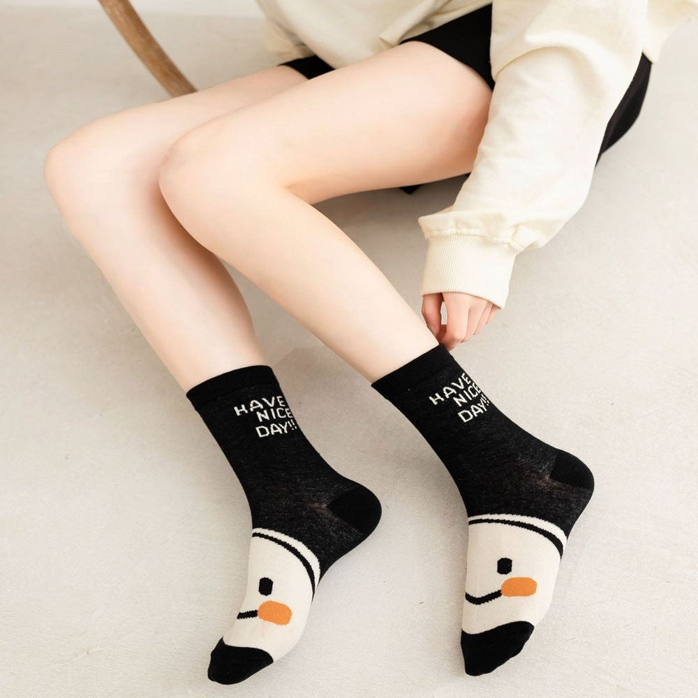 Cute Cartoon Smile Face  Medium Tube Cotton Socks