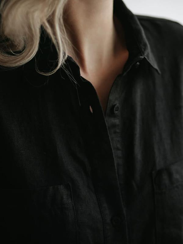 Meselling99 Simple Solid Split-Side Lapel Long Shirt Dress-Maxi Dress-Free Shipping at meselling99