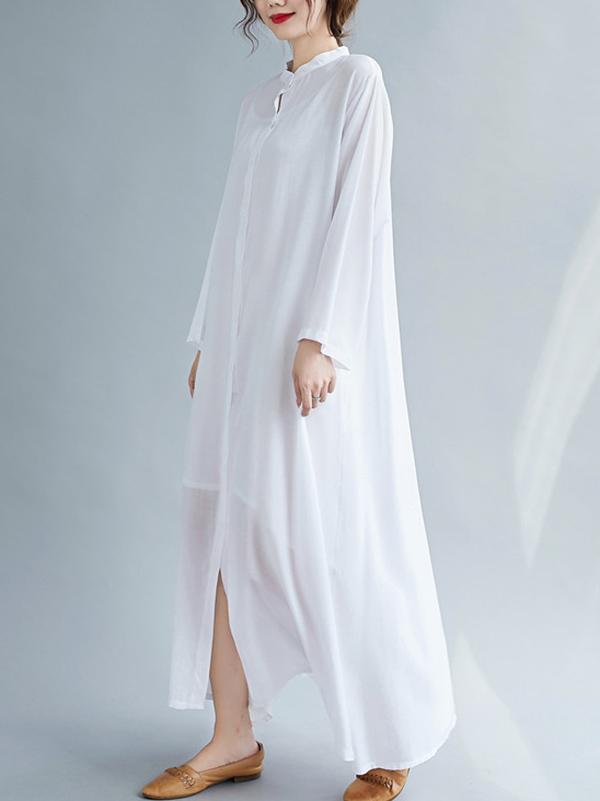 Meselling99 Original Solid Round-Neck Shirts Dress-Maxi Dress-Free Shipping at meselling99