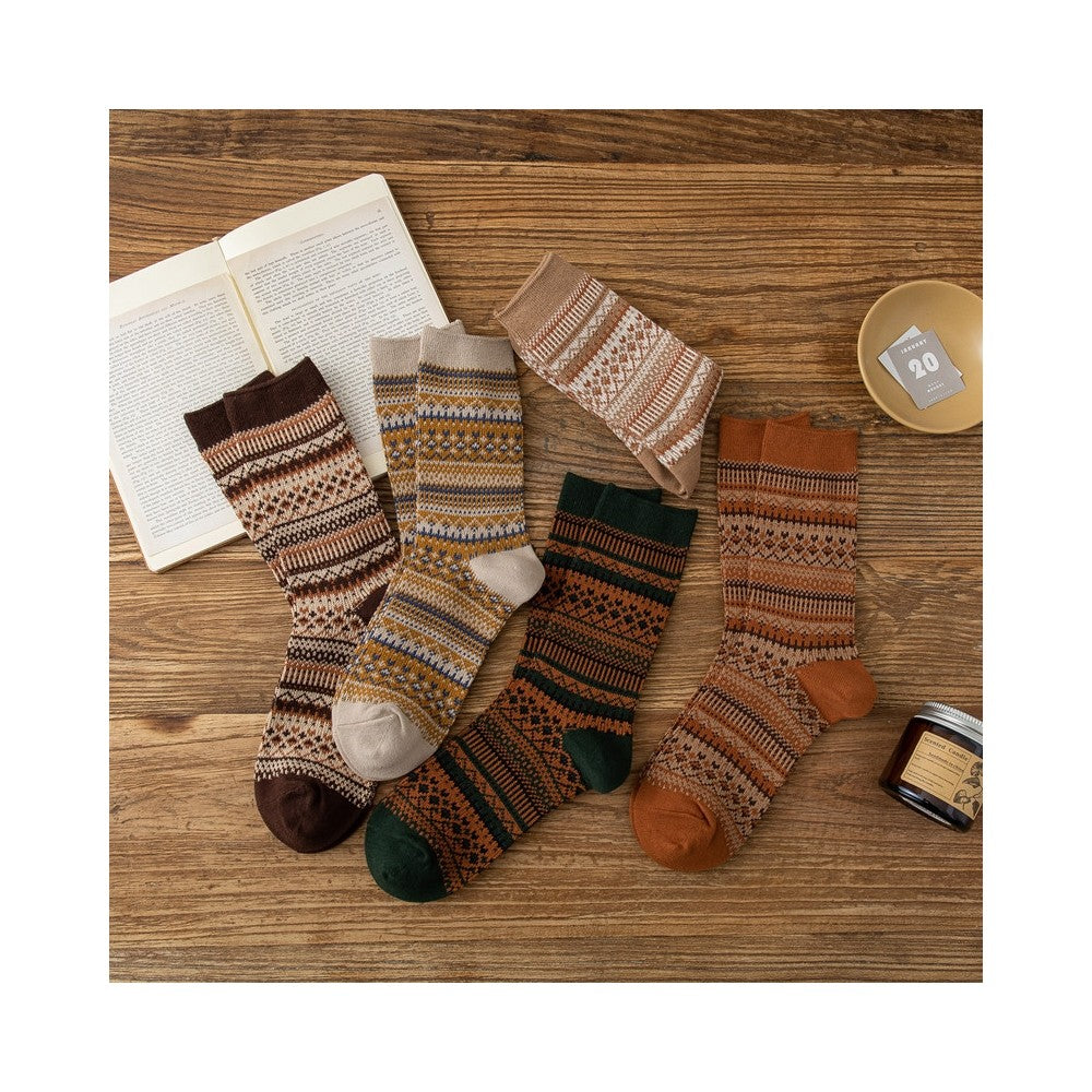 Retro Ethnic Style Contrast Color Cotton Socks