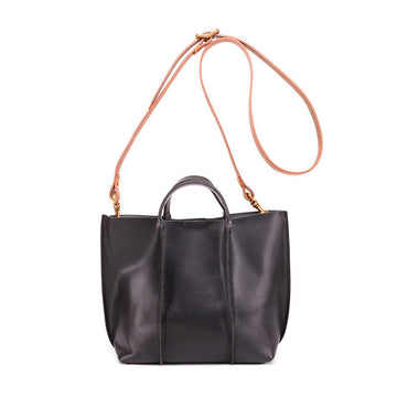 Premium Cowhide Leather Shoulder Tote Bag - Modern Bucket Style Shoulder Bags