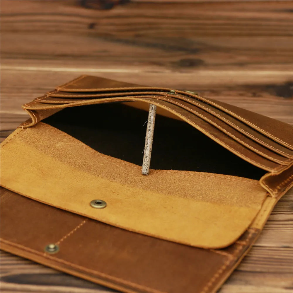 Men's Vintage Pull-Up Leather Long Wallet - Large Capacity Cowhide Clutch