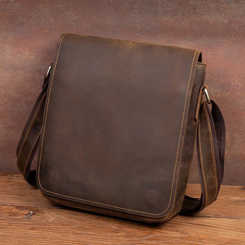 Handmade Crazy Horse Leather Messenger Bag - Retro Men Leather Bags