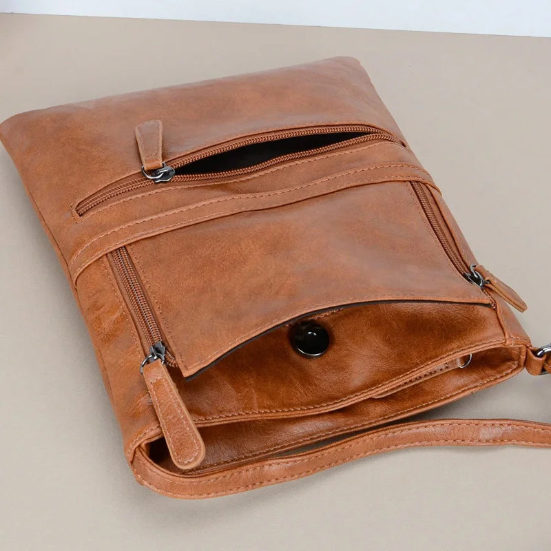 Vintage Multi-pocket Women Crossbody Bag - Soft PU Leather Shoulder Bag