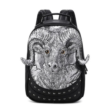 3D Goat Backpack | PU Leather Unisex Travel & School Bag