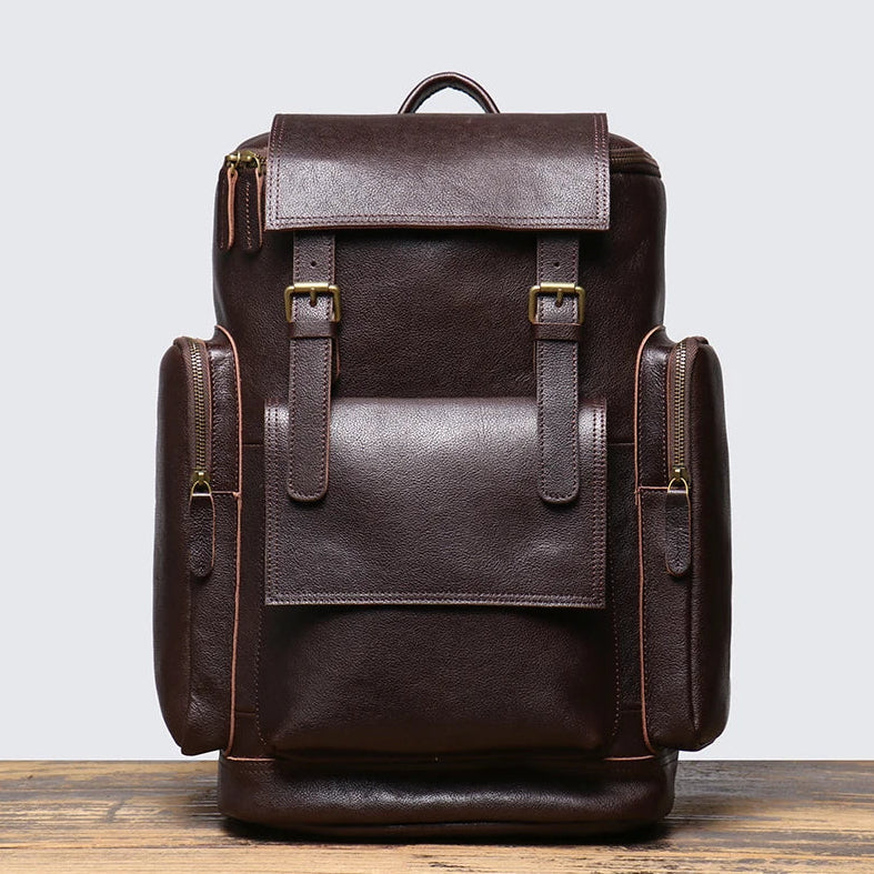 Cowhide Leather Backpack – High-Capacity Men’s Travel, Hiking & Laptop Satchel Bag