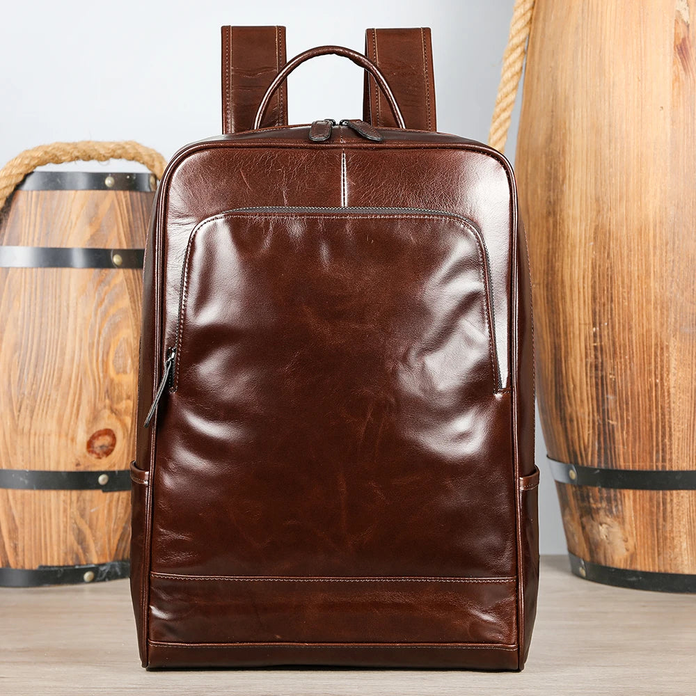 Large Capacity Waterproof Leather Laptop Backpack for Business & Travel