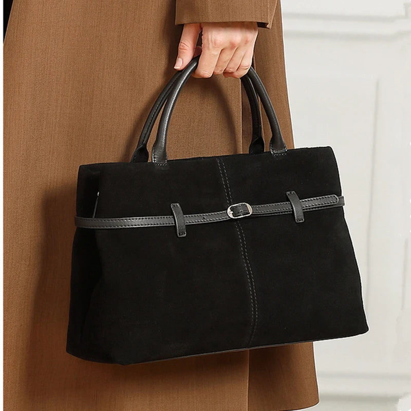 Suede Cowhide Genuine Leather Tote Handbags - Women Luxury Crossbody Bag