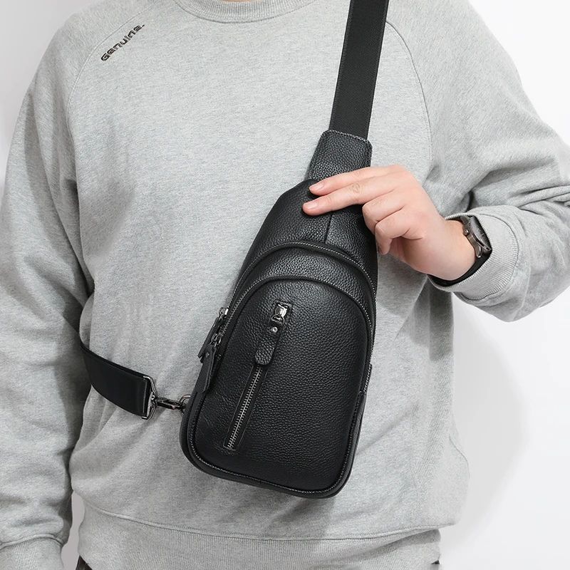 Men’s Genuine Leather Sling Bag – Casual Crossbody Chest Pack