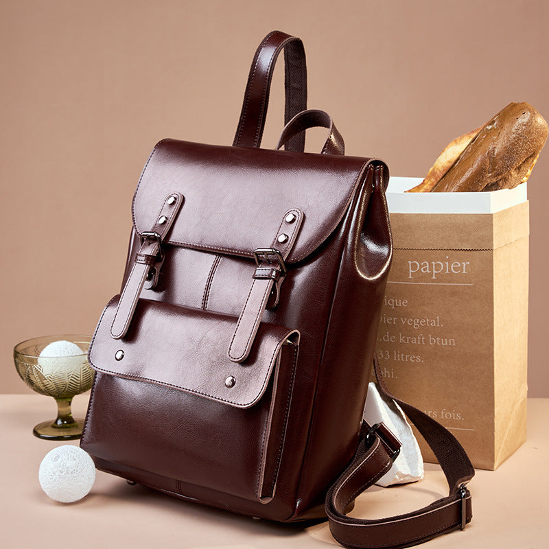Women Retro Design Luxury Leather Backpack - Casual Portable Travel Bag
