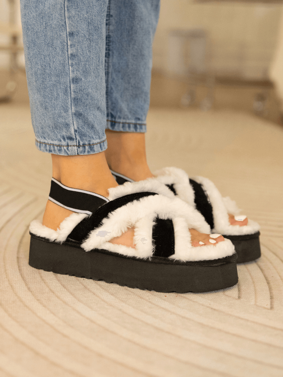 Roar Wool Lined Criss-Cross Strap Slipper - White