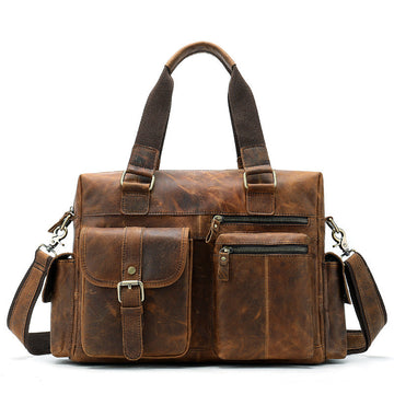 Horizontal Outdoor Business Hand Bag -  First Layer Cowhide Leather Travel Luggage