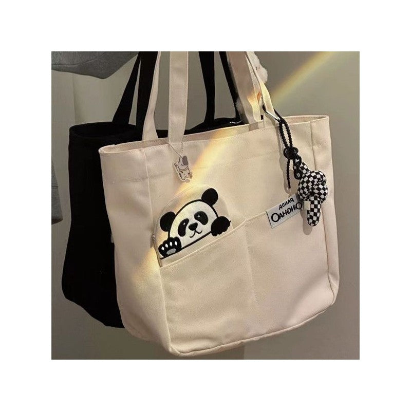 Large Capacity Canvas Shoulder Bag With Cute Cartoon Print