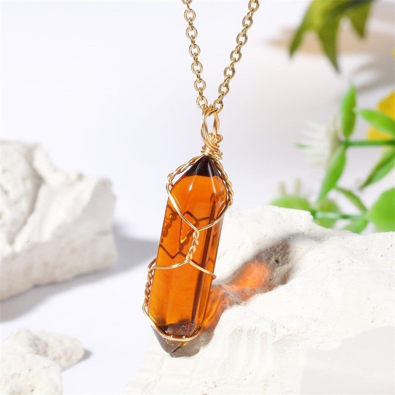 Copper Wire Hexagonal Prism Pendant Necklace