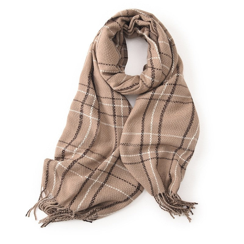 Contrast Color Plaid Tassel Thickened Dourble-Side Warm Shawl Scarf