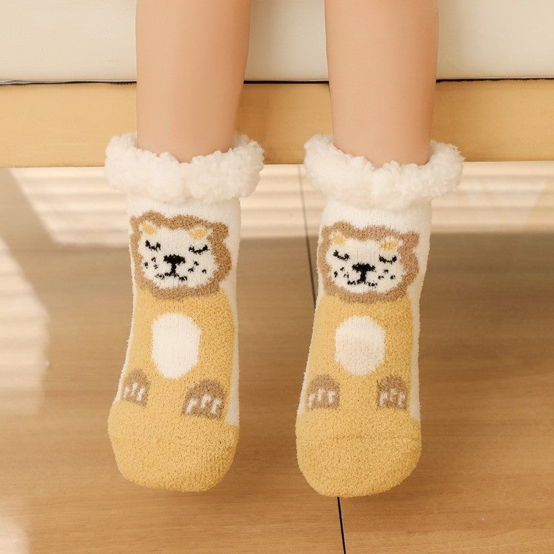 Kids Cute Cartoon Fleece Lining Thick Warm Indoor Socks