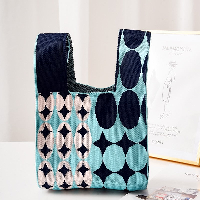 Contrast Color Knitted Handbag Reusable Bag