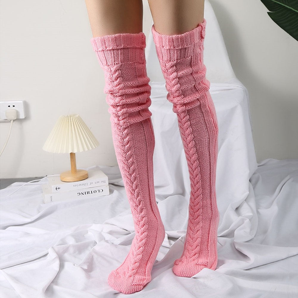 Solid Color Knitted Thigh High Stockings Socks