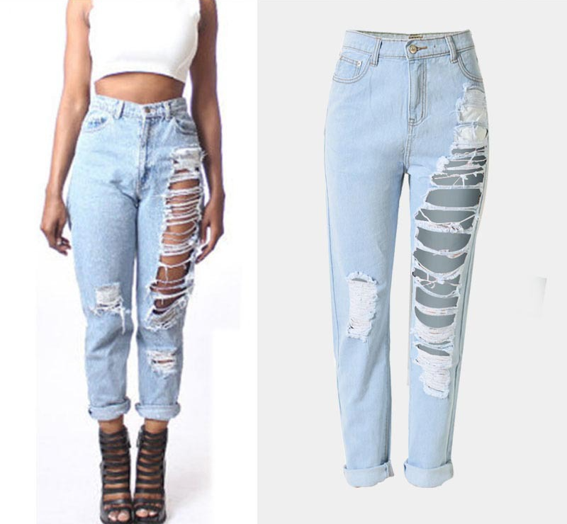 Free Shipping Women Broken Hole Ankle Length Jean Pants - beachonwear