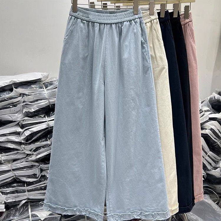 Women's  Spring Summer Cotton High Waist Wide Leg Pants