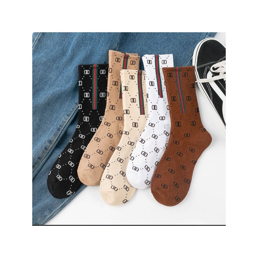 Letter Printed Medium Tube Cotton Socks