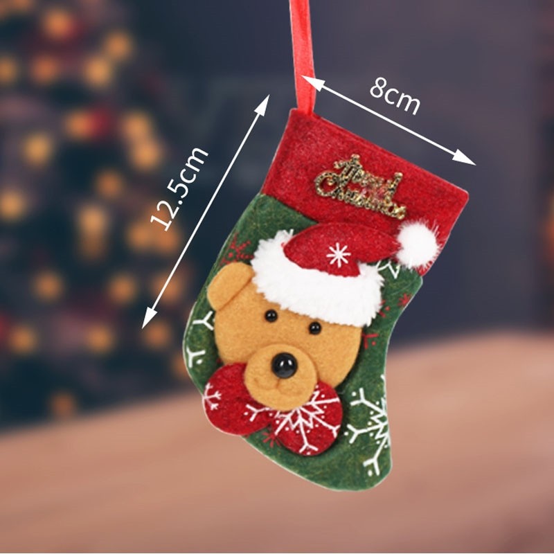 Contrast Color Patchwork Cute Cartoon Christmas Socks Gift Bag