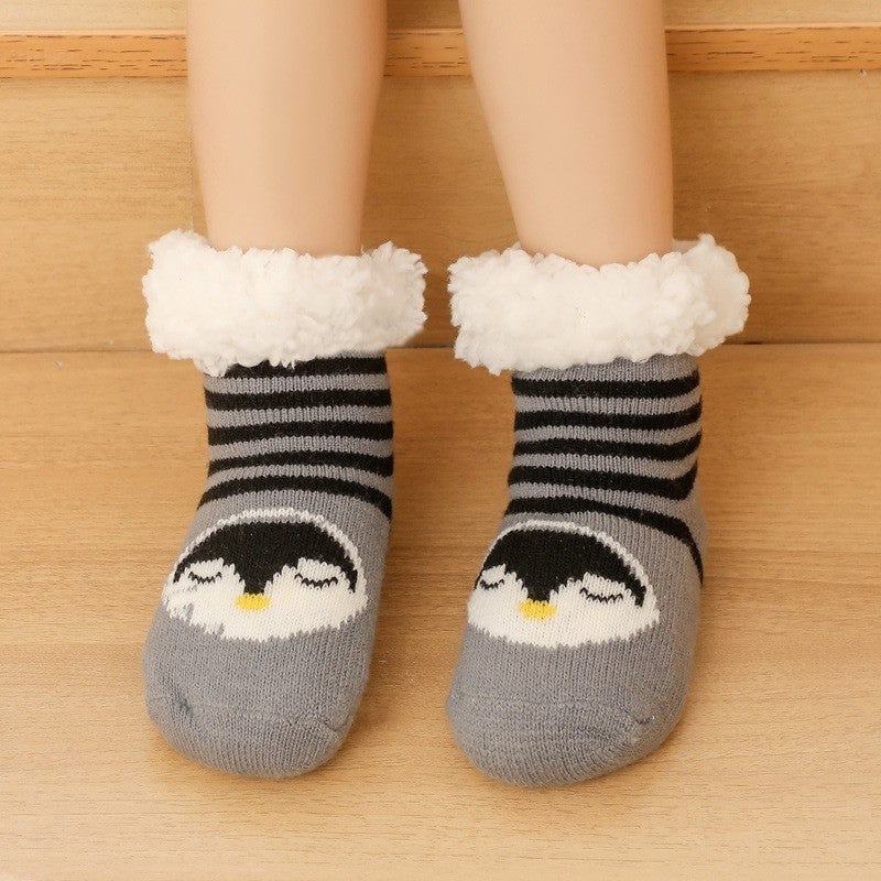 Cute Cartoon Printed Fleece Lininig  Non-Slip Kids Warm Floor Socks