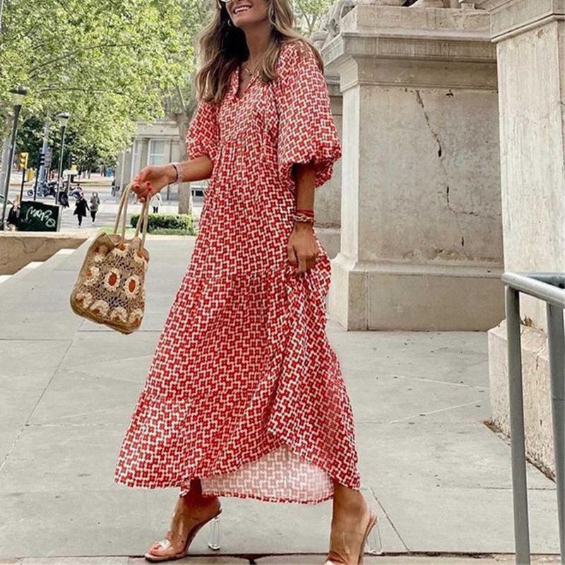 Loose Floral Print Midi Dress