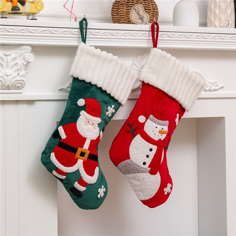Large Embroidered Santa Snowman Gift Socks Christmas Decoration
