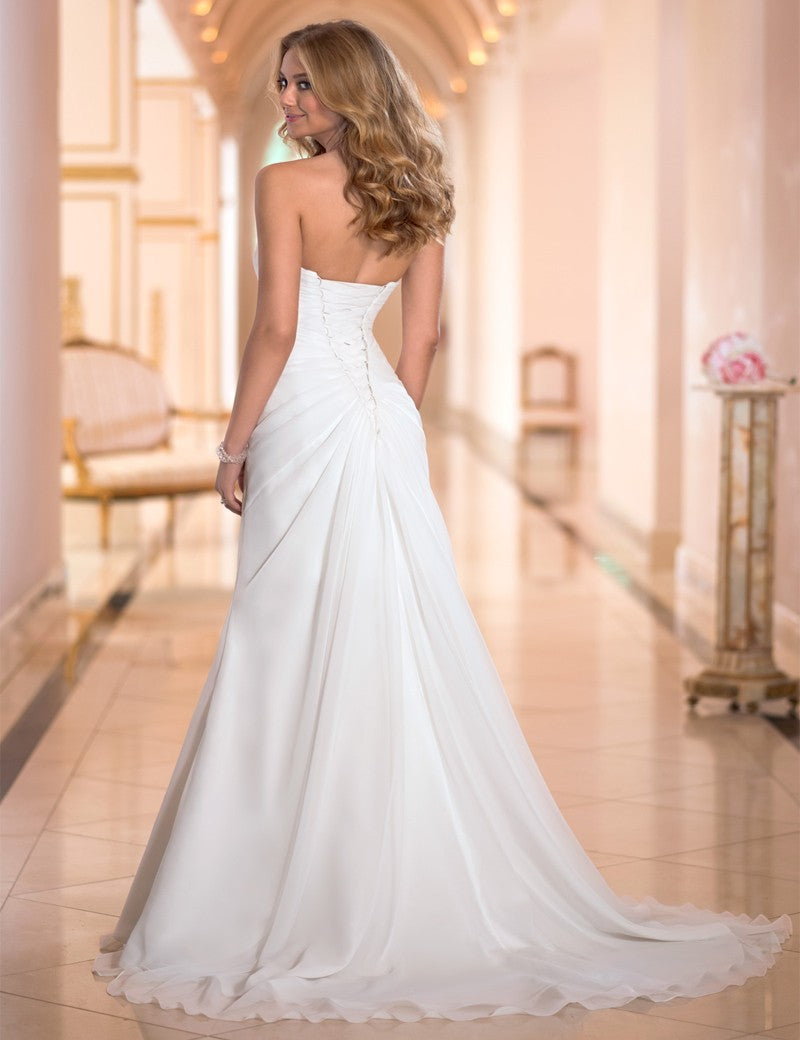 Fashion Strapless Chiffon Long Trail Wedding Dresses