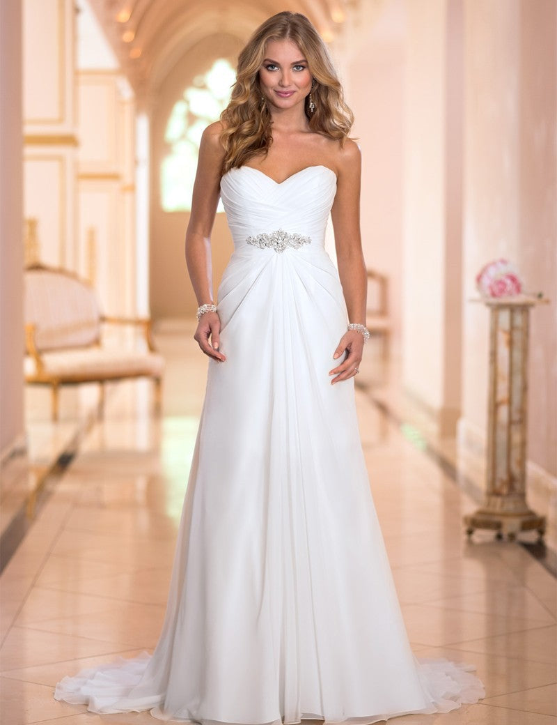 Fashion Strapless Chiffon Long Trail Wedding Dresses